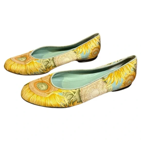 Salvatore Ferragamo Sunflower Scarf Yellow Floral Sz 6.5 Womens Ballet Flats - Picture 4 of 7